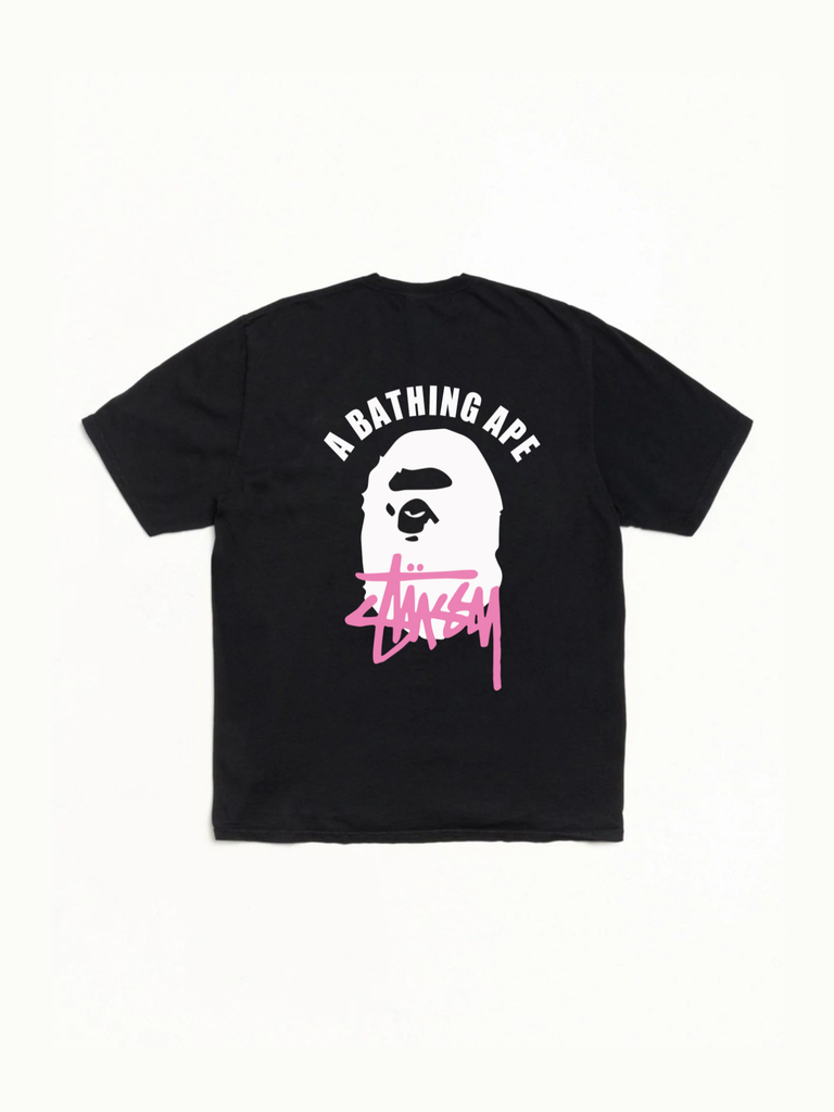 Stussy x BAPE Pink Logo Tee