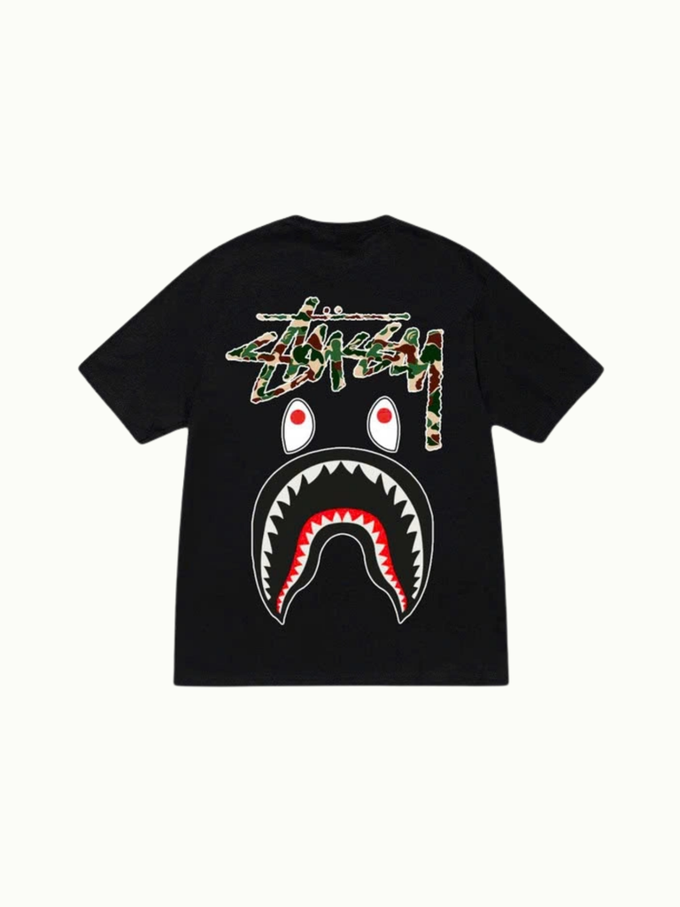 Stussy x BAPE Shark Camo T-shirt