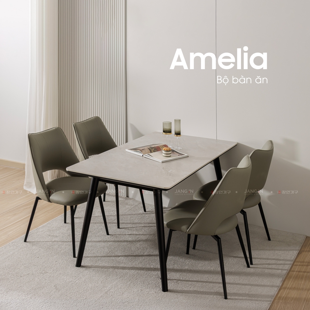 BỘ BÀN ĂN CERAMIC 6 CHỖ AMELIA + GHẾ LUMI