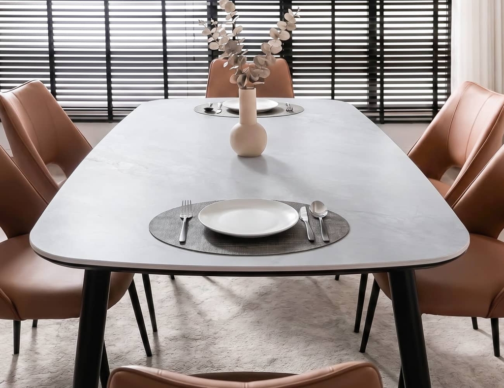 BỘ BÀN ĂN CERAMIC AMELIA 4 CHỖ BO GÓC+ GHẾ LUMI