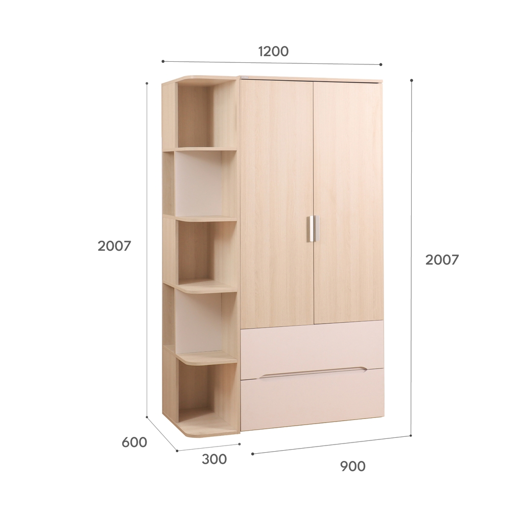 TỦ ÁO 2 CÁNH NEXORA+ KỆ + 2 HỘC