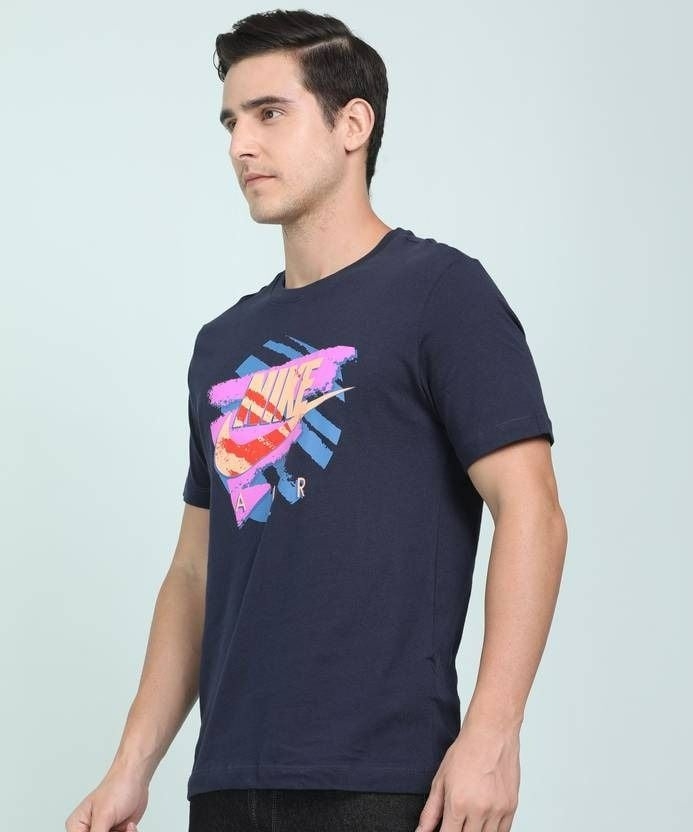 Áo Thun NK Men Printed Round Neck Pure Cotton Blue T-Shirt