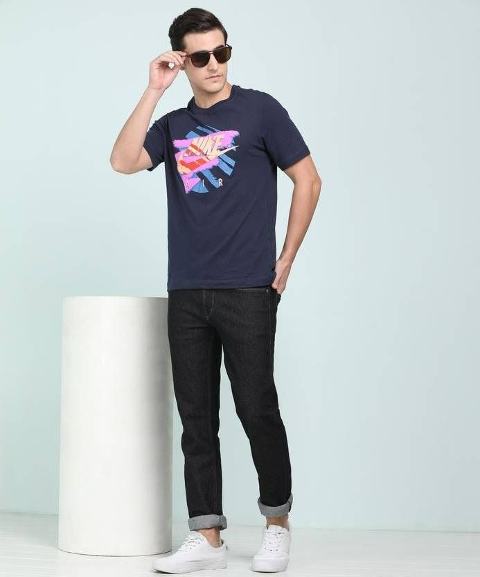 Áo Thun NK Men Printed Round Neck Pure Cotton Blue T-Shirt