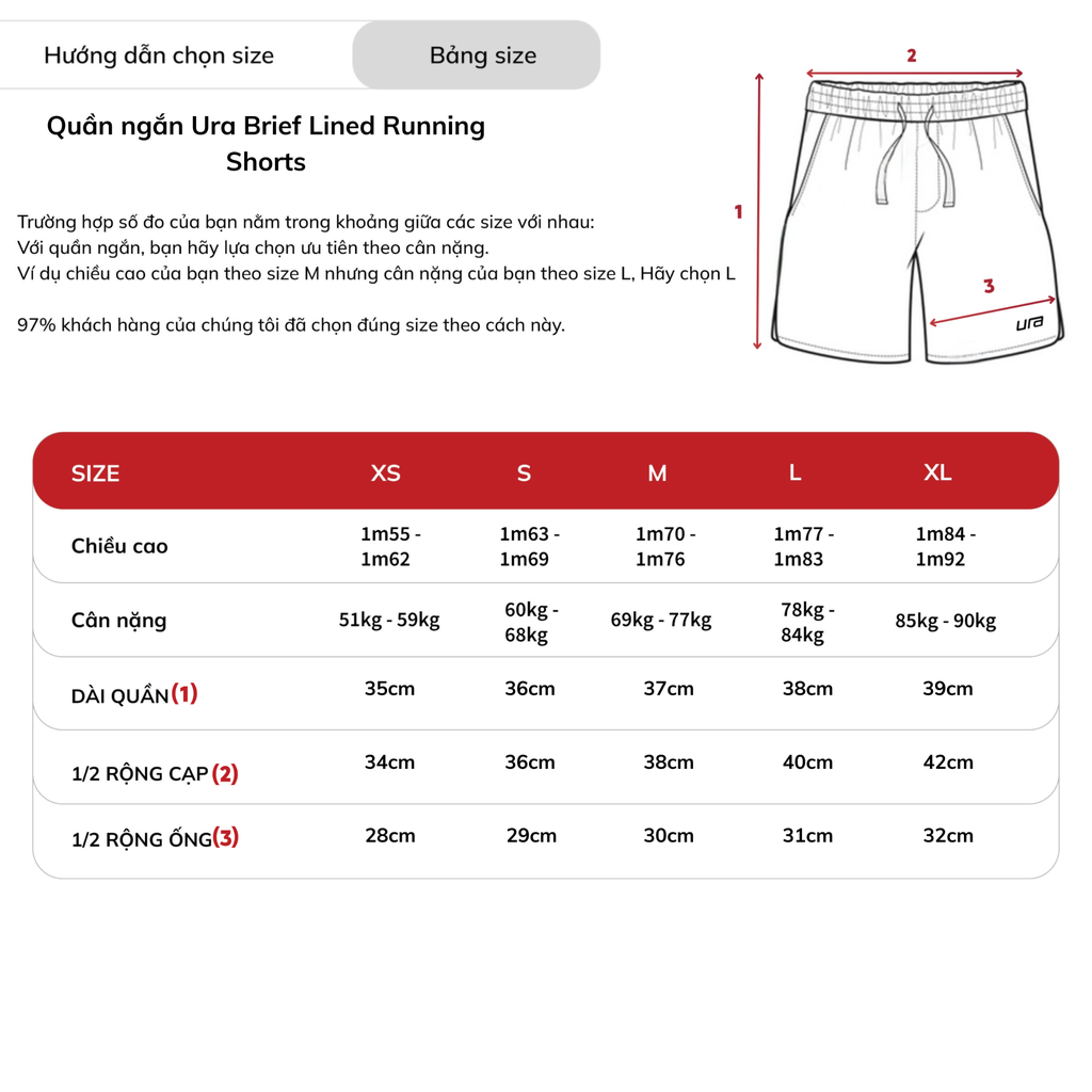 Quần Ngắn Ura Brief Lined Running Shorts