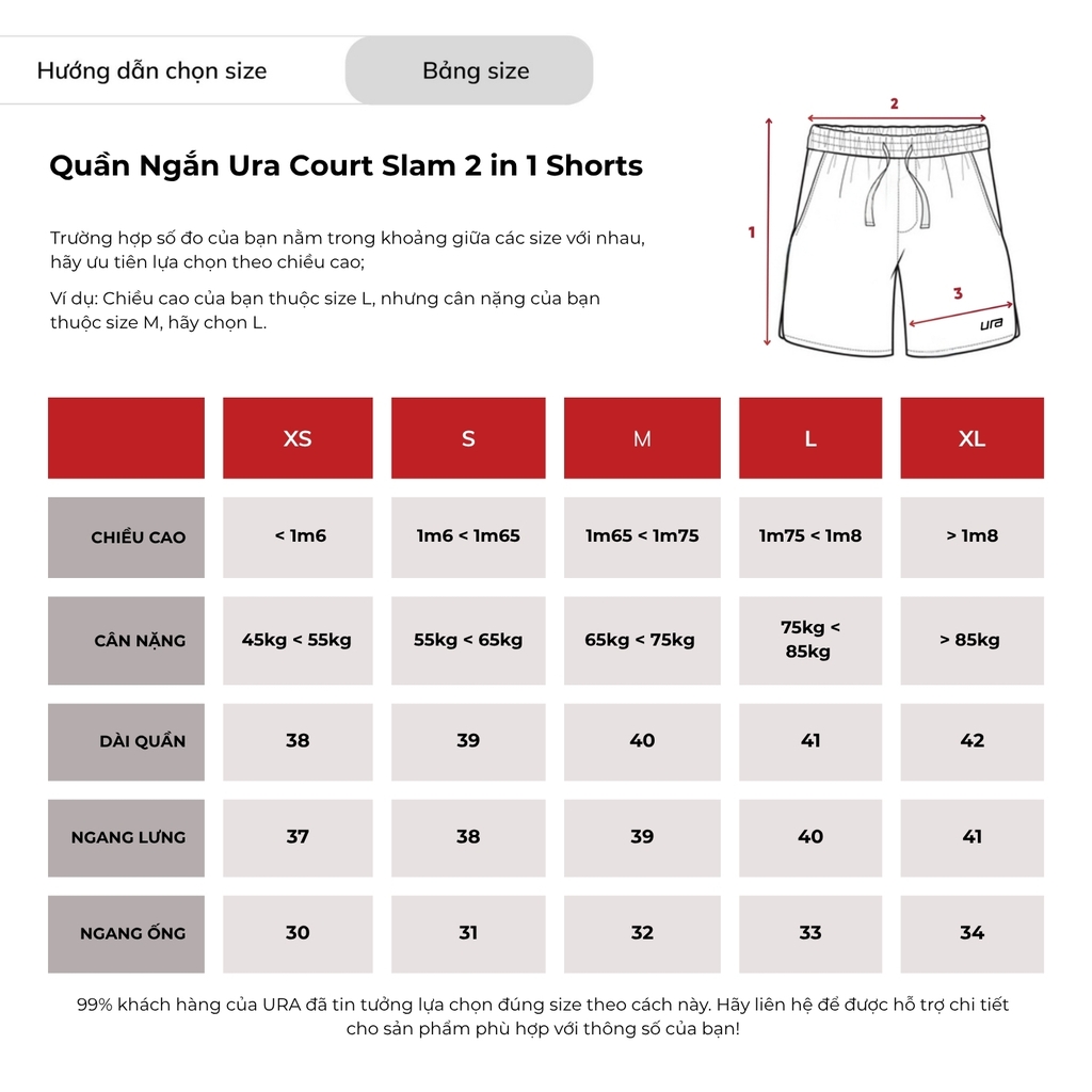 Quần Ngắn Ura Court Slam 2 in 1 Tennis Shorts