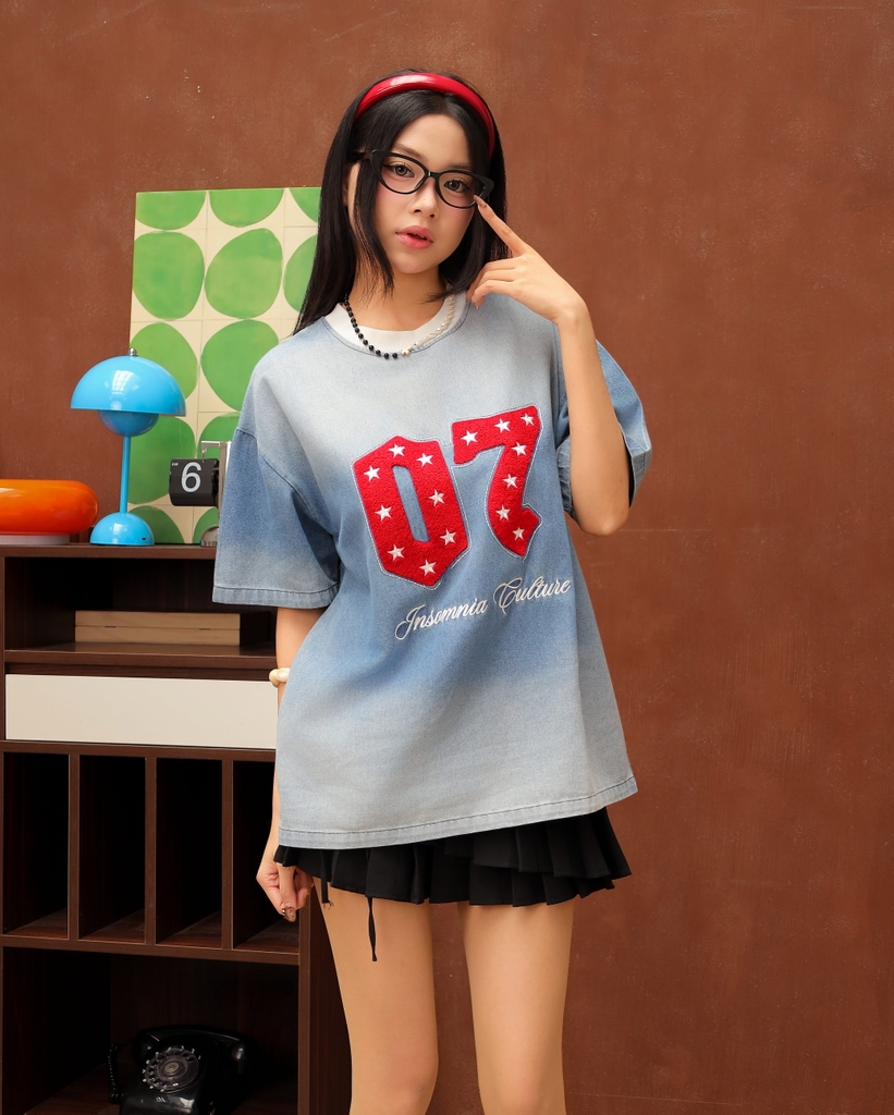 [NEW ARRIVAL] Áo Thun Boxy Denim Wash Ver2 Thêu Xù 07 INSOMNIA CULTURE - TS073