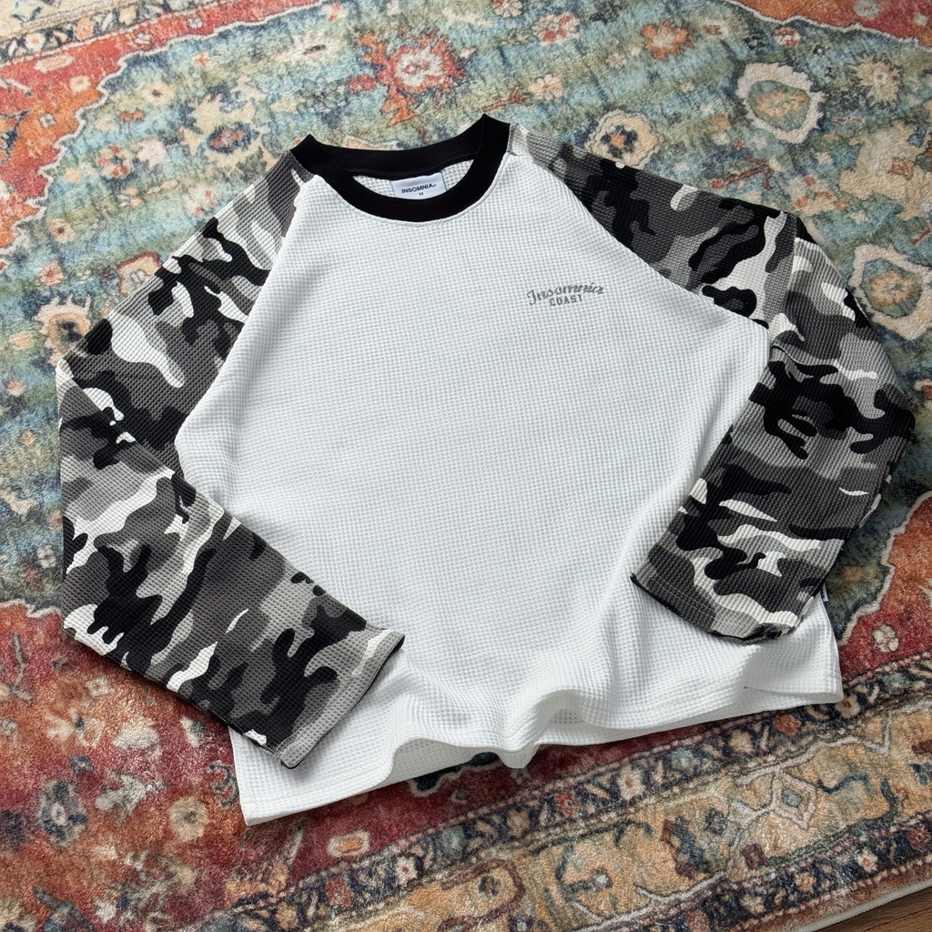 [NEW ARRIVAL] Áo Thun Tay Dài Raglan Camo Cotton Waffle Form Boxy Unisex - TS082
