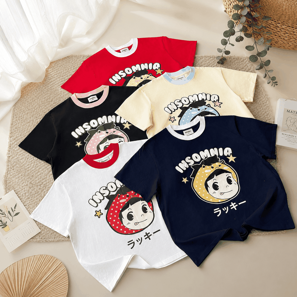 [NEW ARRIVAL] Áo Thun Boxy Phối Cổ Lucky Girl INSOMNIA CLUB 250Gsm Cotton - TS068