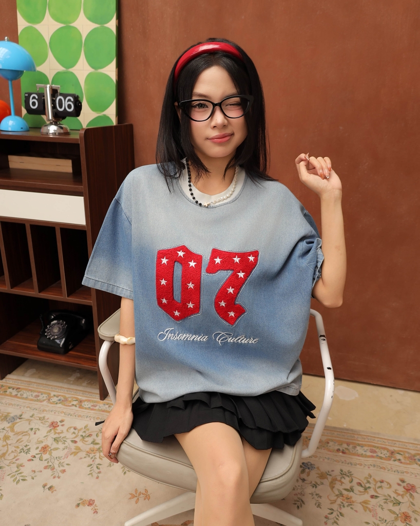 [NEW ARRIVAL] Áo Thun Boxy Denim Wash Ver2 Thêu Xù 07 INSOMNIA CULTURE - TS073