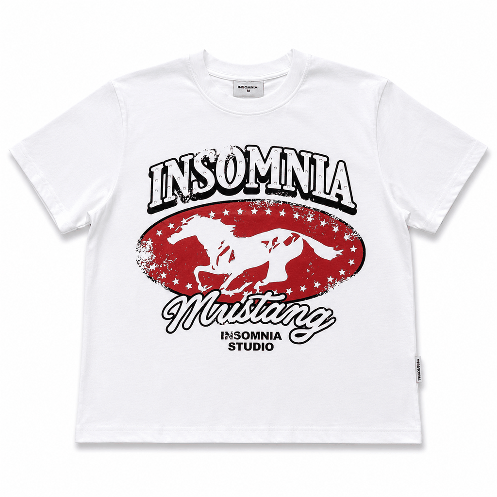 [NEW ARRIVAL] Áo Thun Boxy Mustang Edition Họa Tiết INSOMNIA Đính Cườm Thủ Công 250Gsm Cotton - TS062