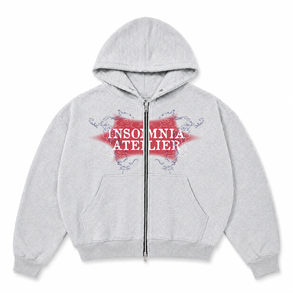 [NEW ARRIVAL]  Áo Khoác Hoodie Zip Nỉ Cua 420GSM In INSOMNIA Khóa Kéo Kim Loại Form Boxy Cánh Dơi Unisex - HD018