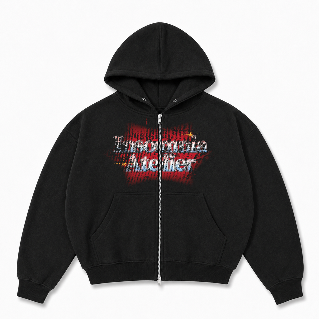 [NEW ARRIVAL]  Áo Khoác Hoodie Zip Nỉ Cua 420GSM In INSOMNIA Khóa Kéo Kim Loại Form Boxy Cánh Dơi Unisex - HD018