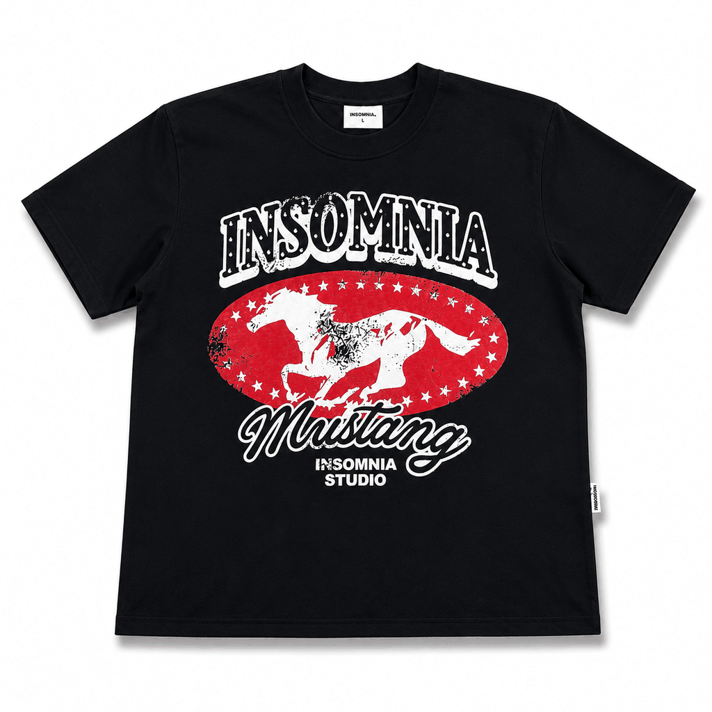 [NEW ARRIVAL] Áo Thun Boxy Mustang Edition Họa Tiết INSOMNIA Đính Cườm Thủ Công 250Gsm Cotton - TS062