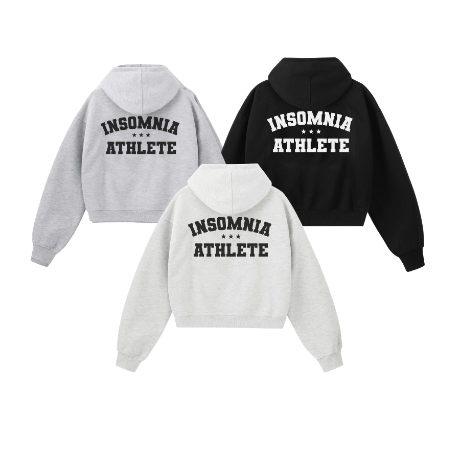 Áo Hoodie Zip 2 Da Form Boxy INSOMNIA Thêu Đắp Chữ Athlete - HD011