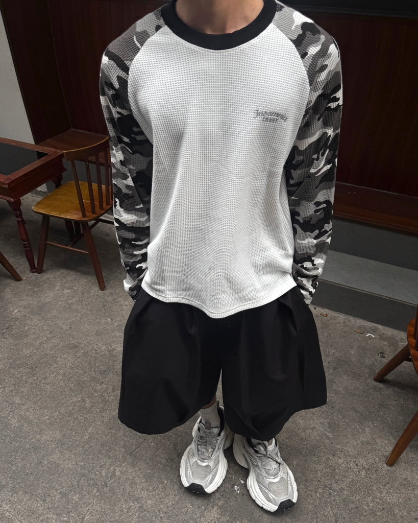 [NEW ARRIVAL] Áo Thun Tay Dài Raglan Camo Cotton Waffle Form Boxy Unisex - TS082