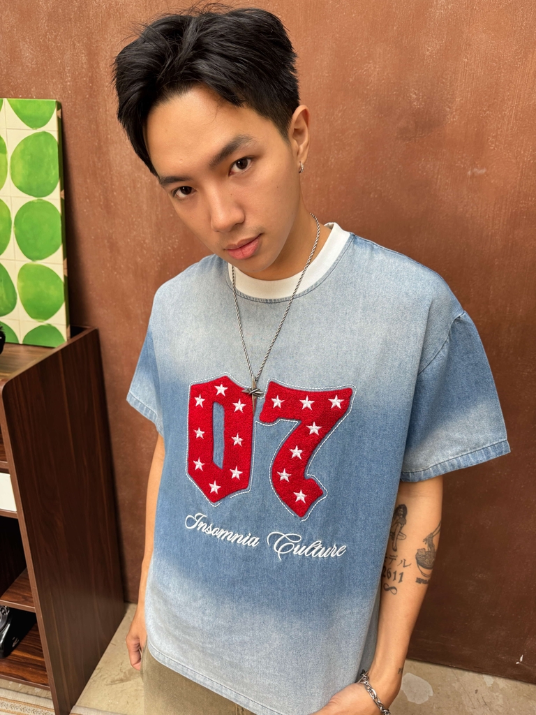 [NEW ARRIVAL] Áo Thun Boxy Denim Wash Ver2 Thêu Xù 07 INSOMNIA CULTURE - TS073