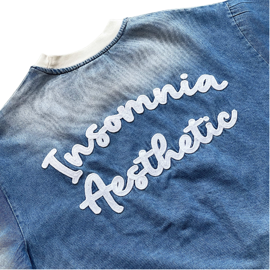 [NEW ARRIVAL] Áo Thun Boxy Denim Wash Thêu Len INSOMNIA Aesthetic - TS072