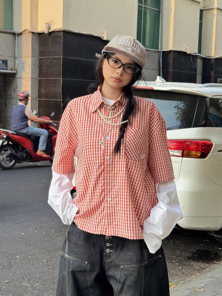 [NEW ARRIVAL] Áo Sơ Mi Caro Thêu Form Boxy Nam Nữ Unisex Thêu Viền INSOMNIA - TS074
