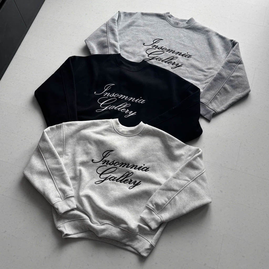 [NEW ARRIVAL] Áo Nỉ Bông Sweater Thêu INSOMNIA Gallery Form Boxy Unisex - HD016