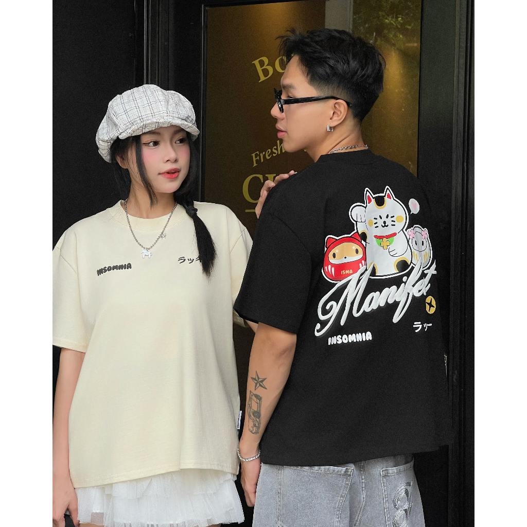 [NEW ARRIVAL] Áo Thun Boxy In Phồng Lucky Cat Manifest INSOMNIA CLUB 250Gsm Cotton - TS067