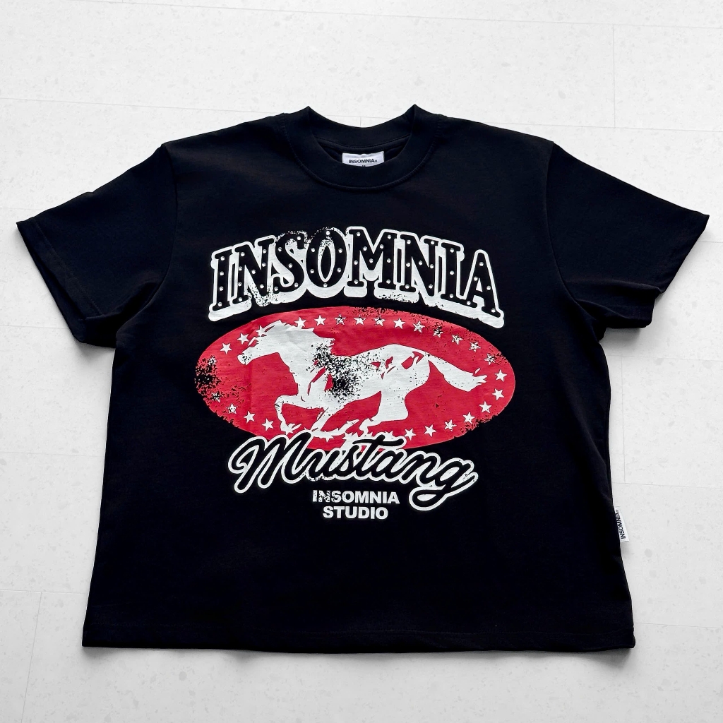 [NEW ARRIVAL] Áo Thun Boxy Mustang Edition Họa Tiết INSOMNIA Đính Cườm Thủ Công 250Gsm Cotton - TS062