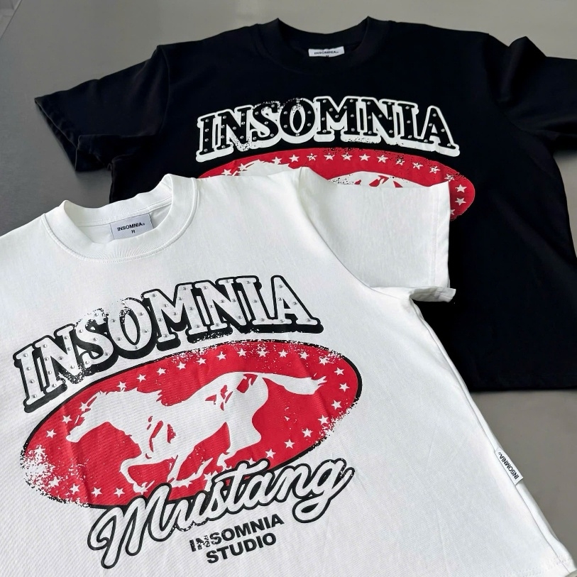 [NEW ARRIVAL] Áo Thun Boxy Mustang Edition Họa Tiết INSOMNIA Đính Cườm Thủ Công 250Gsm Cotton - TS062