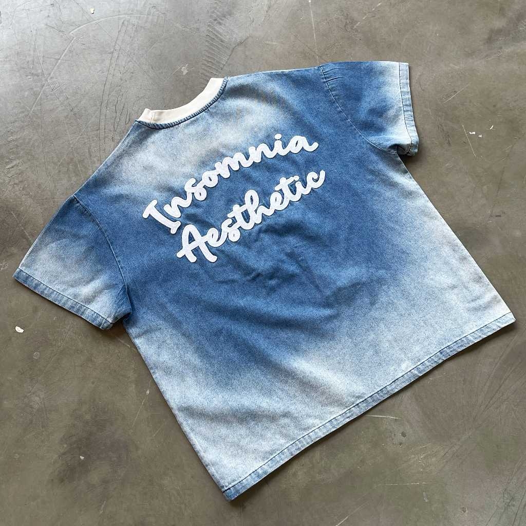 [NEW ARRIVAL] Áo Thun Boxy Denim Wash Thêu Len INSOMNIA Aesthetic - TS072