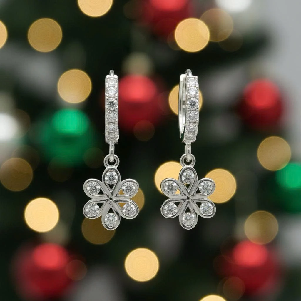 Khuyên tai bạc 925 Luna Jewelry dạng khoen bông hoa đính đá