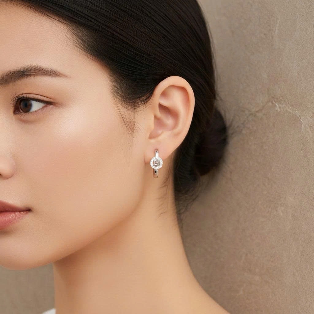 Khuyên tai bạc 925 Luna Jewelry dạng khoen kim tiền may mắn