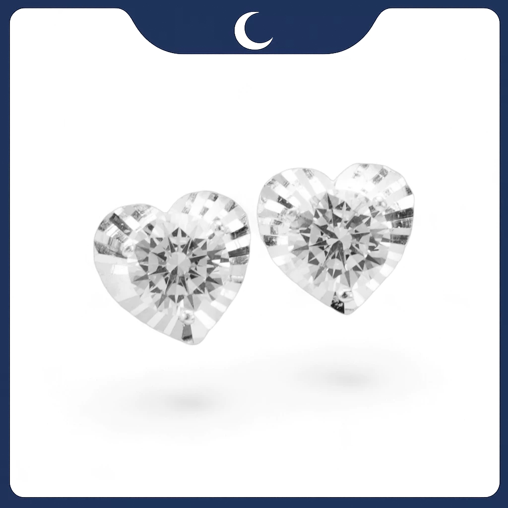 Khuyên tai bạc 925 Luna Jewelry dạng chuôi hình trái tim đính Đá Mossanite