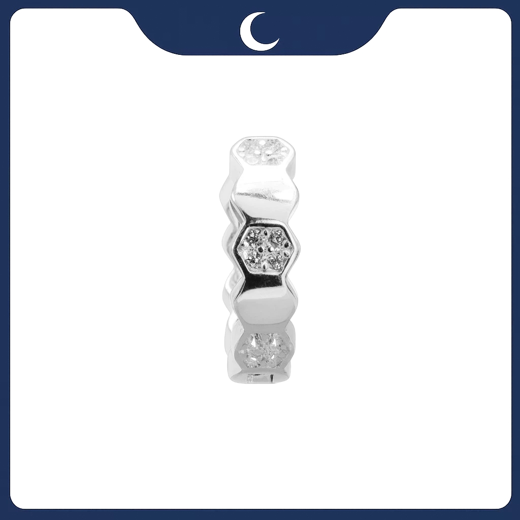Khuyên tai bạc 925 dạng khoen thiết kế tổ ong đính đá Luna Jewelry