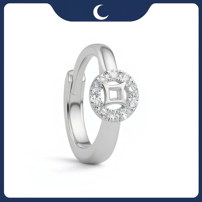 Khuyên tai bạc 925 Luna Jewelry dạng khoen kim tiền may mắn