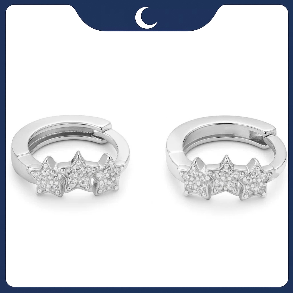 Khuyên tai bạc 925 Luna Jewelry dạng khoen hình ngôi sao nhỏ nạm đá
