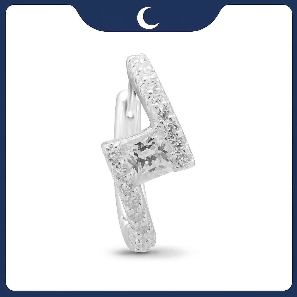 Khuyên tai bạc 925 dạng khoen mặt vuông đính đá Luna Jewelry