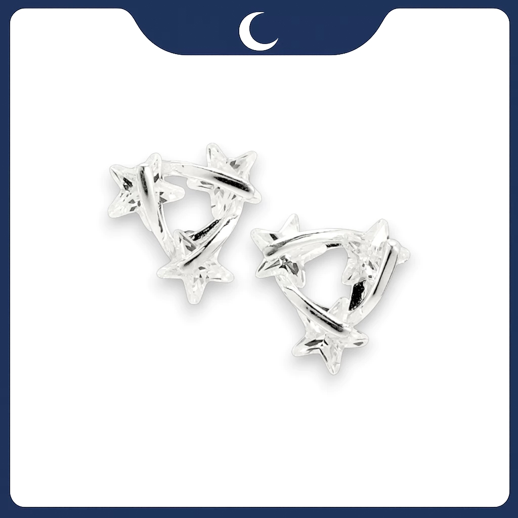 Khuyên tai bạc 925 Luna Jewelry dạng chuôi 3 ngôi sao băng