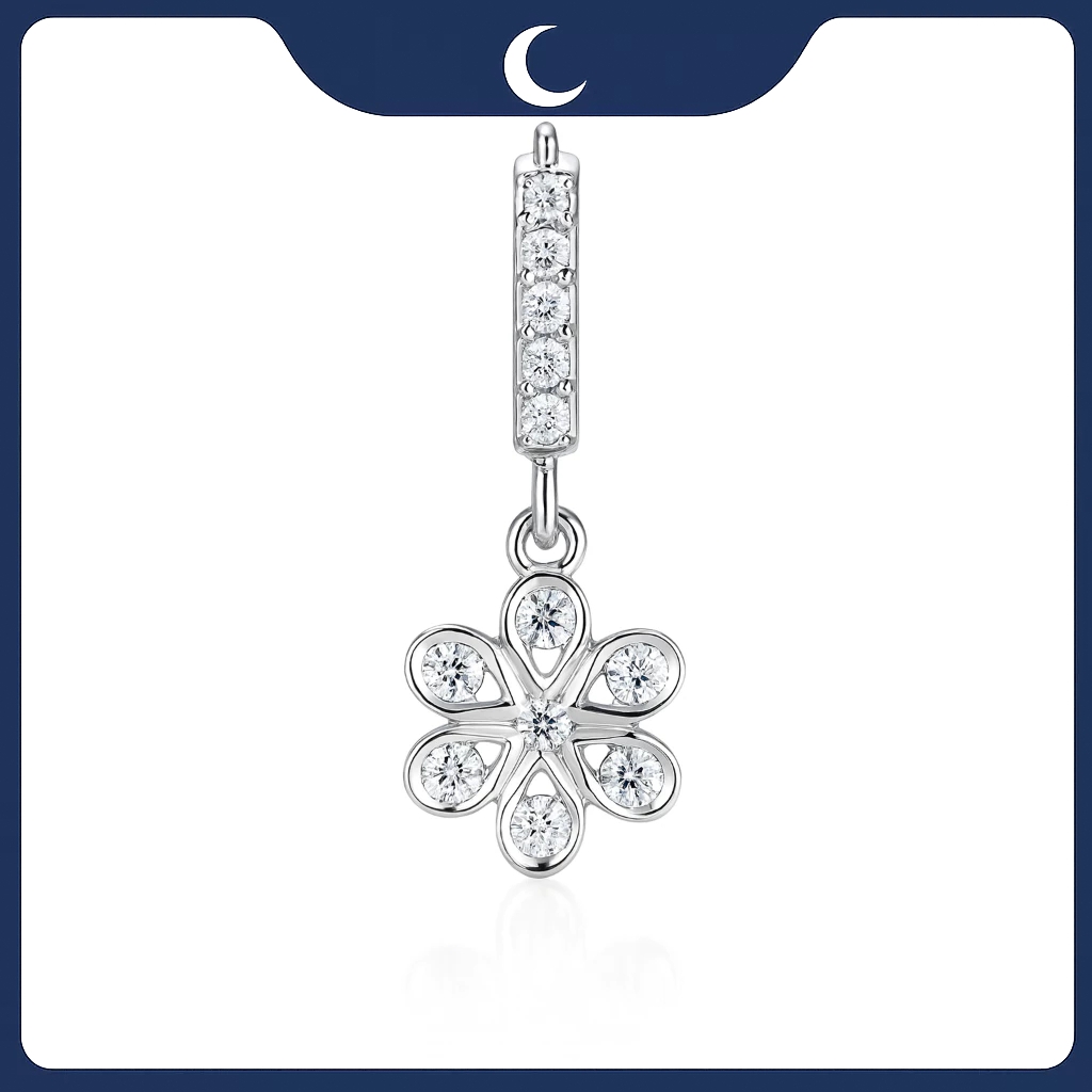 Khuyên tai bạc 925 Luna Jewelry dạng khoen bông hoa đính đá