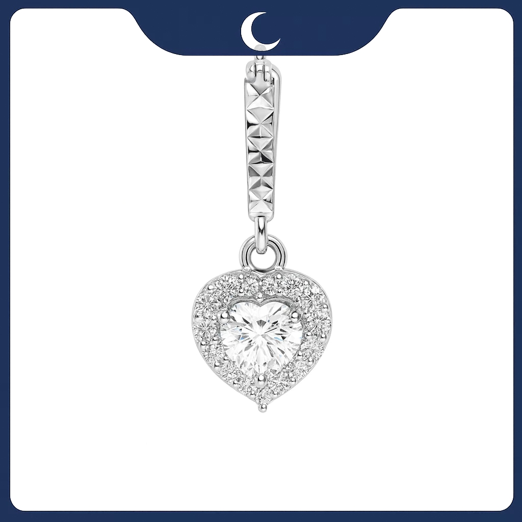 Khuyên tai bạc 925 Luna Jewelry dạng khoen hình trái tim Đá Mossanite 5.7mm