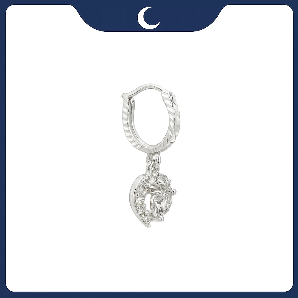 Khuyên tai bạc 925 Luna Jewelry dạng khoen hình trái tim Đá Mossanite 5.7mm