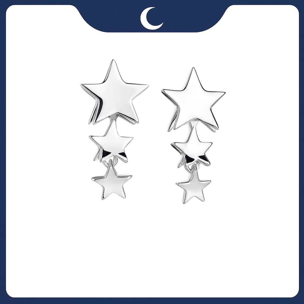 Khuyên tai bạc 925 Luna Jewelry dạng chuôi 3 ngôi sao thẳng hàng