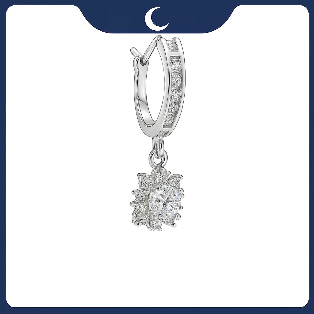 Khuyên tai bạc 925 Luna Jewelry dạng khoen đính Đá Mossanite 4mm lấp lánh