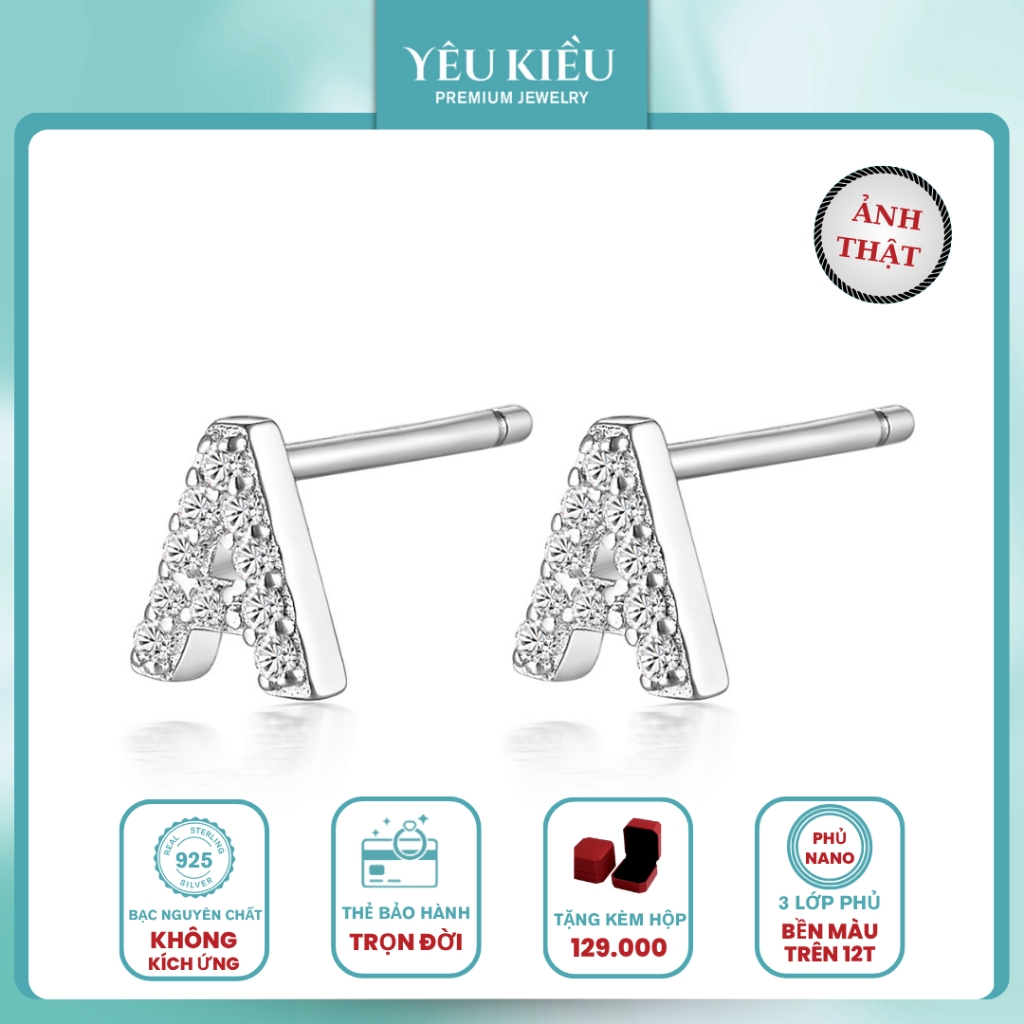Initial Stud Earrings | Khuyên Tai Sterling Silver 925 Phủ Bạch Kim/Vàng 18K