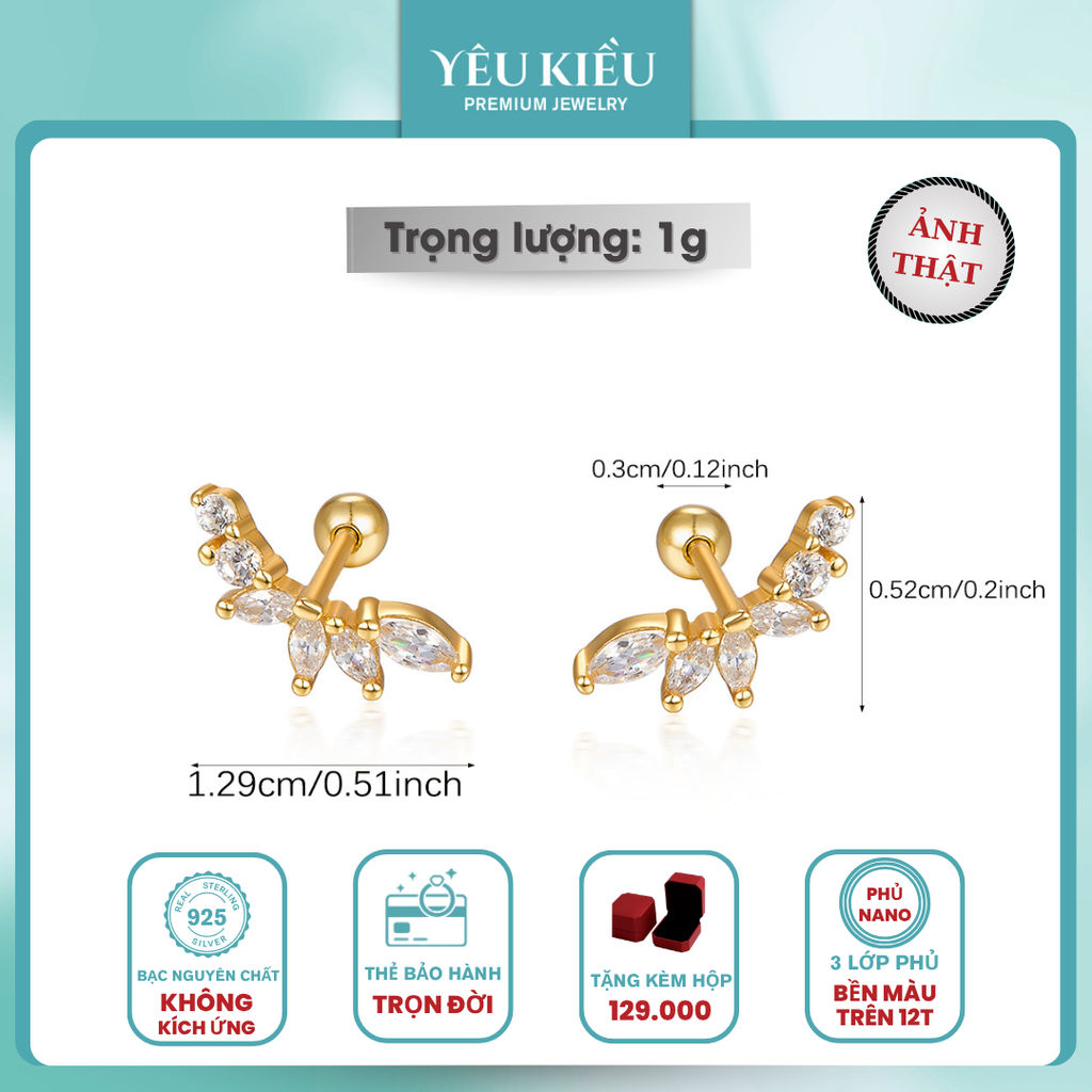 Dainty Mix Piercing | Khuyên Tai Sterling Silver 925 Phủ Bạch Kim/Vàng 18K