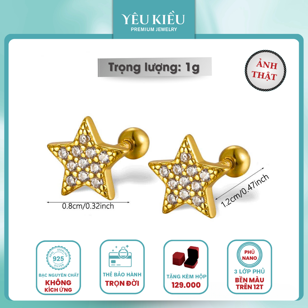 Dainty Mix Piercing | Khuyên Tai Sterling Silver 925 Phủ Bạch Kim/Vàng 18K