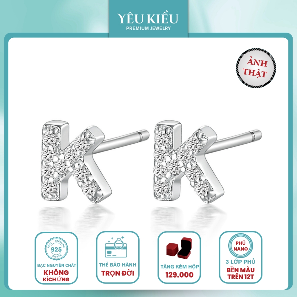 Initial Stud Earrings | Khuyên Tai Sterling Silver 925 Phủ Bạch Kim/Vàng 18K
