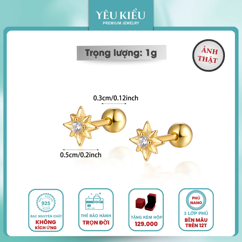 Dainty Mix Piercing | Khuyên Tai Sterling Silver 925 Phủ Bạch Kim/Vàng 18K