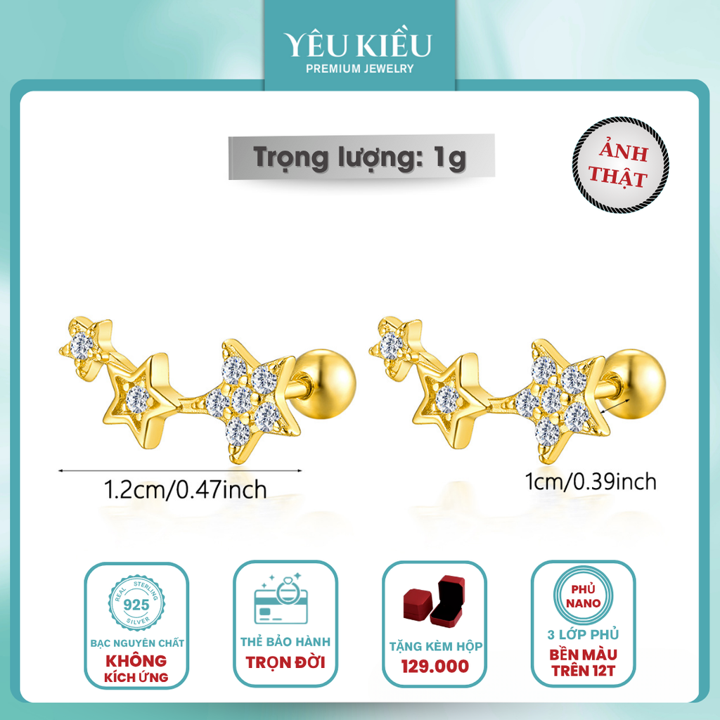 Dainty Mix Piercing | Khuyên Tai Sterling Silver 925 Phủ Bạch Kim/Vàng 18K