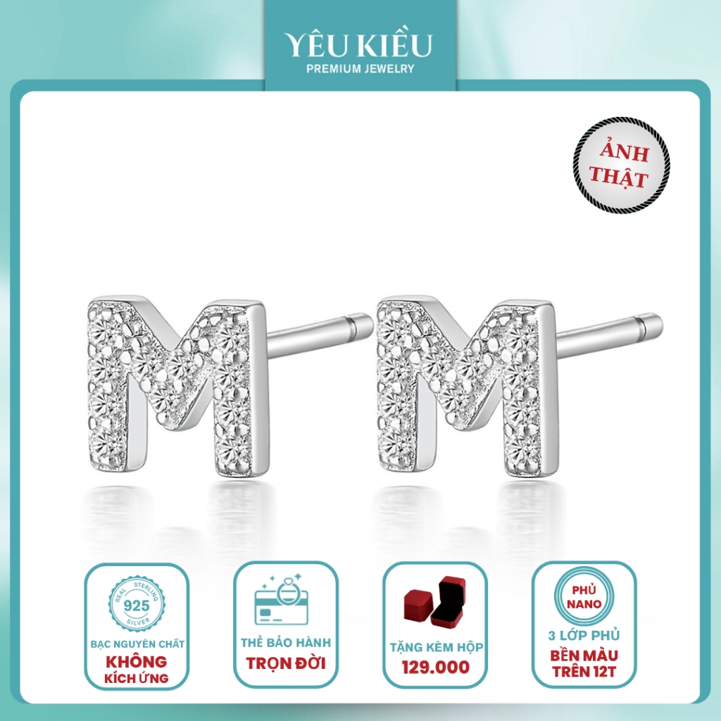 Initial Stud Earrings | Khuyên Tai Sterling Silver 925 Phủ Bạch Kim/Vàng 18K