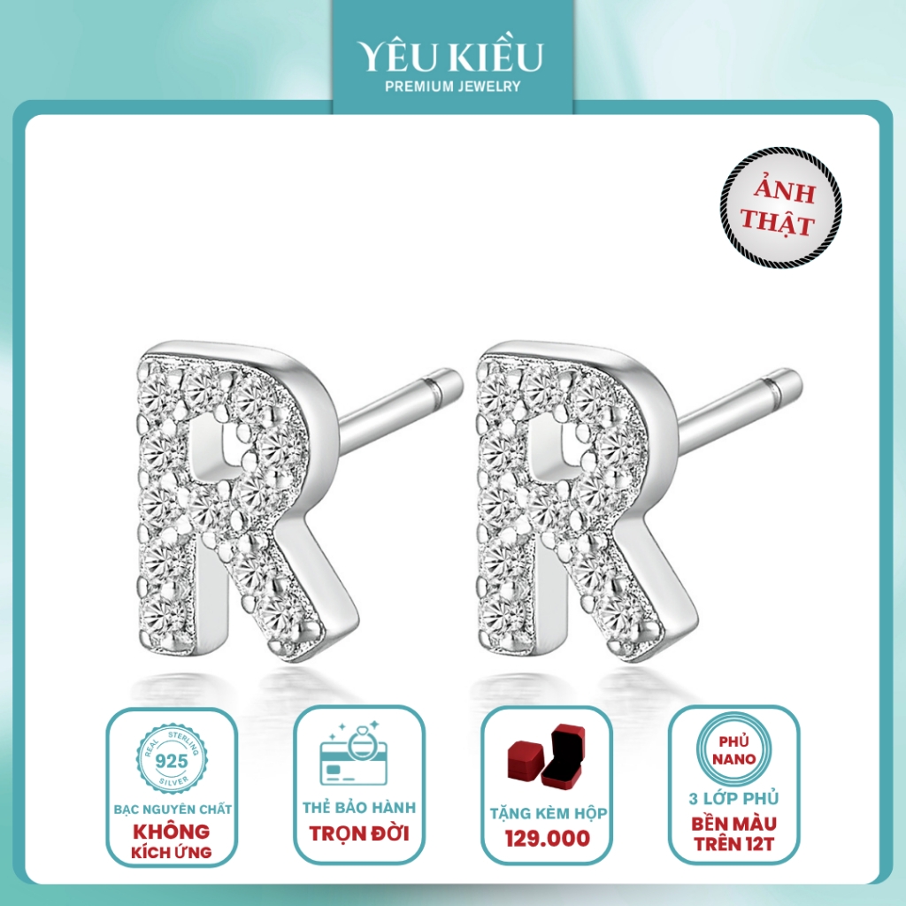 Initial Stud Earrings | Khuyên Tai Sterling Silver 925 Phủ Bạch Kim/Vàng 18K