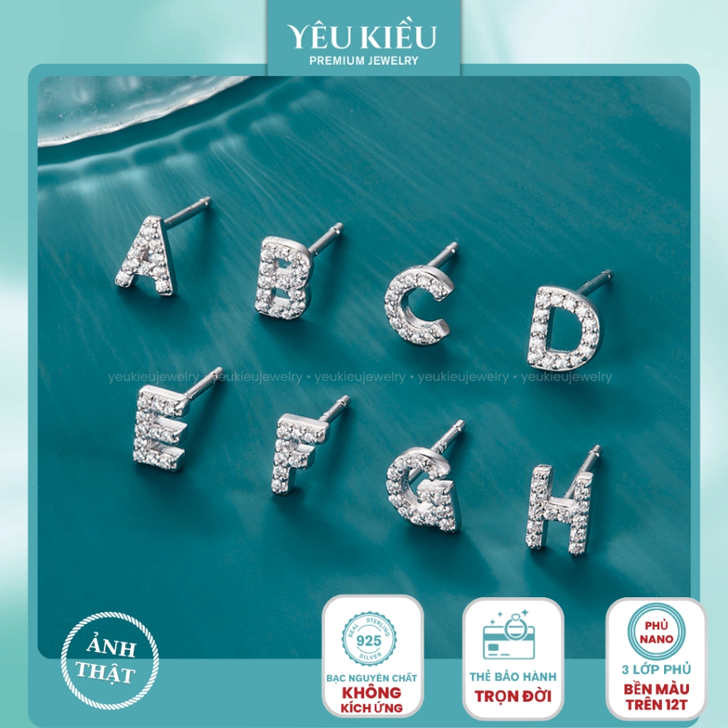 Initial Stud Earrings | Khuyên Tai Sterling Silver 925 Phủ Bạch Kim/Vàng 18K