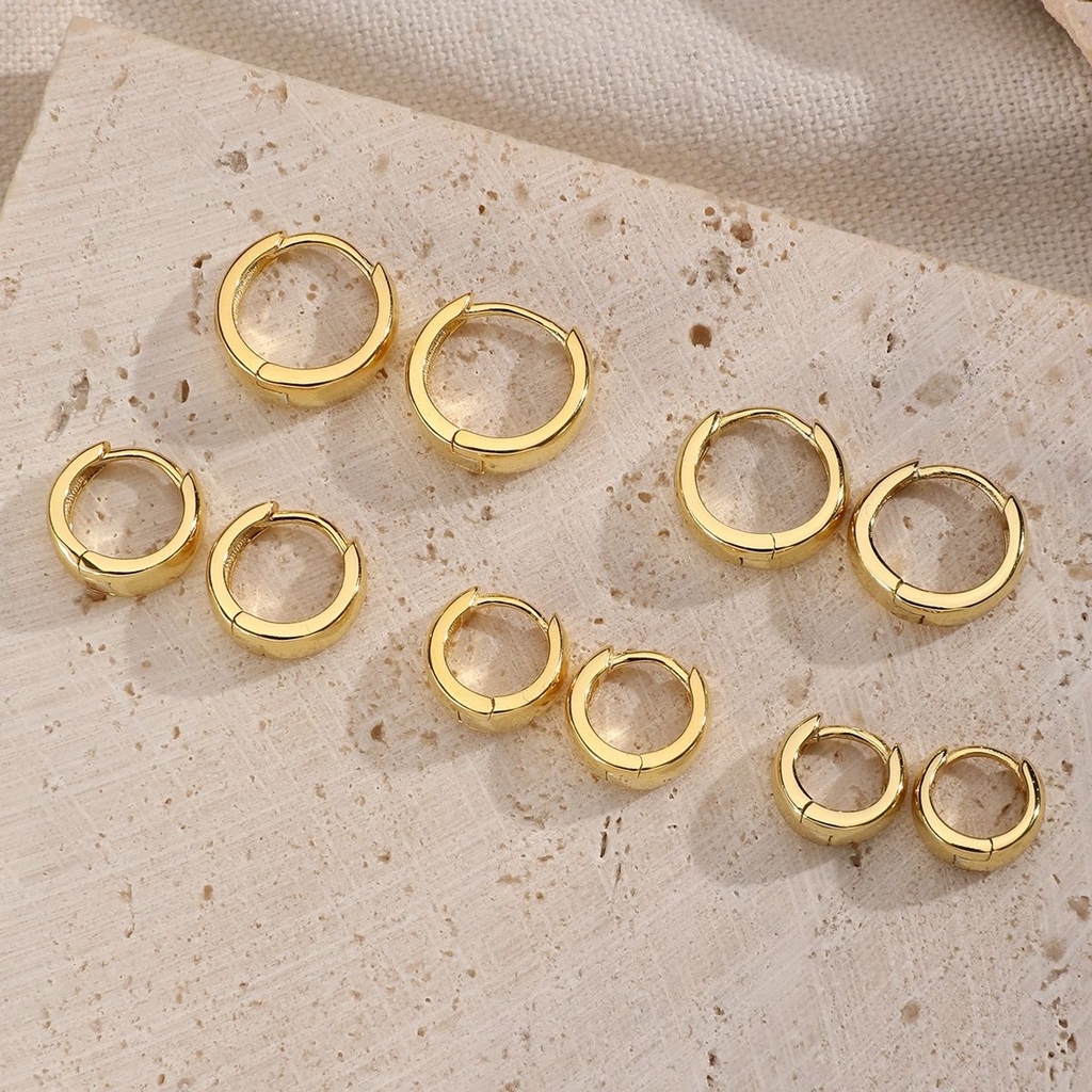 Classic Chunky Hoop Earrings | Khuyên Tai Sterling Silver 925 Phủ Bạch Kim/Vàng 18K